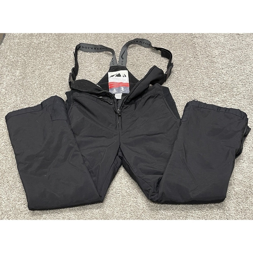 Polar Edge Silver Ski Snow Bib Overall Pants Youth Lg Black Water Wind Proof Zip